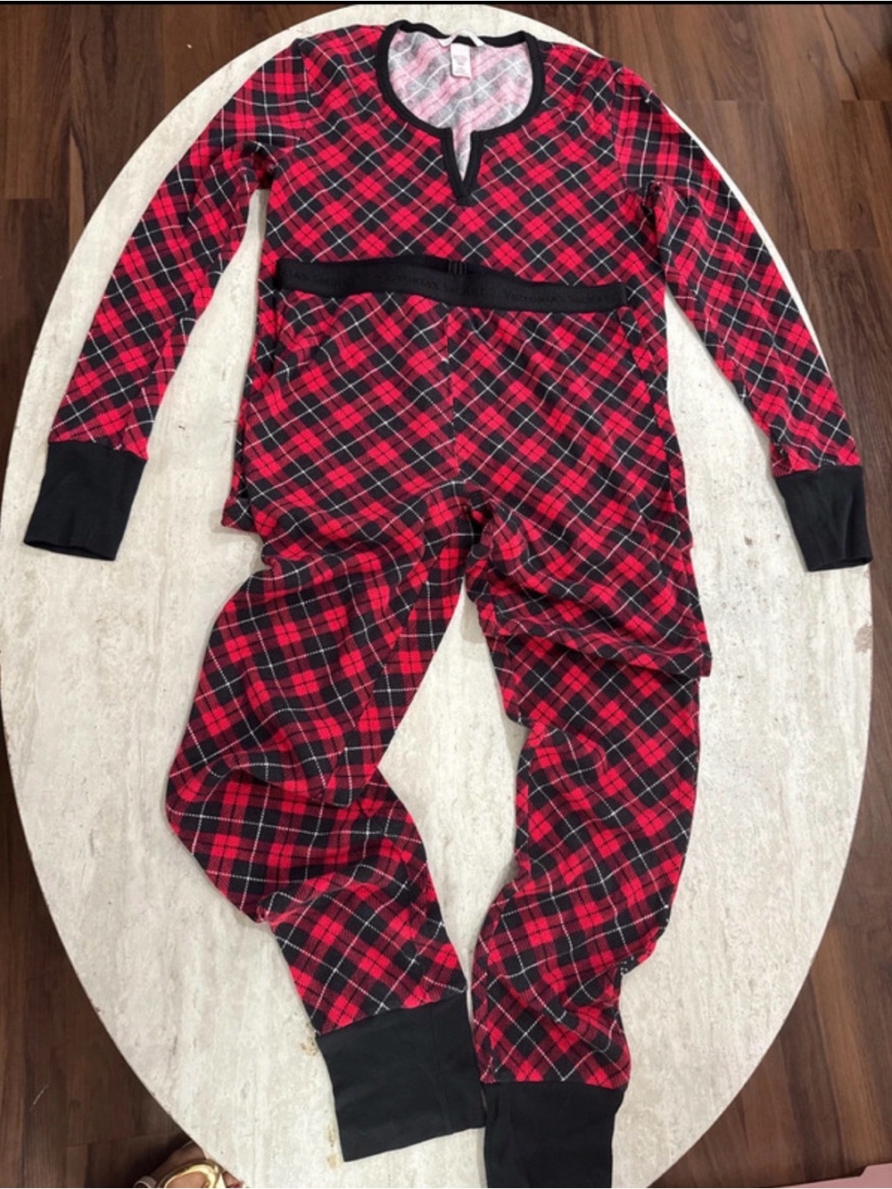 Victoria's Secret Red and Black Plaid Kids Pajama Set